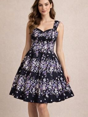 White House Black Market Black Dress Purple Mix Floral Print Whimsigoth Feminine